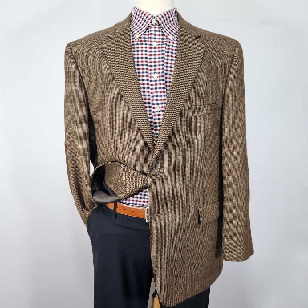 Stafford Essentials Men's Sport Coat Blazer Two Button Flannel Brown Wool 46R